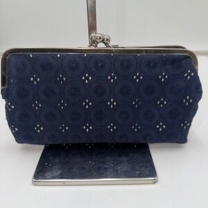 Mark by Avon Navy Blue Eyelet Clutch Coin Purse Kiss Lock Wallet Organizer